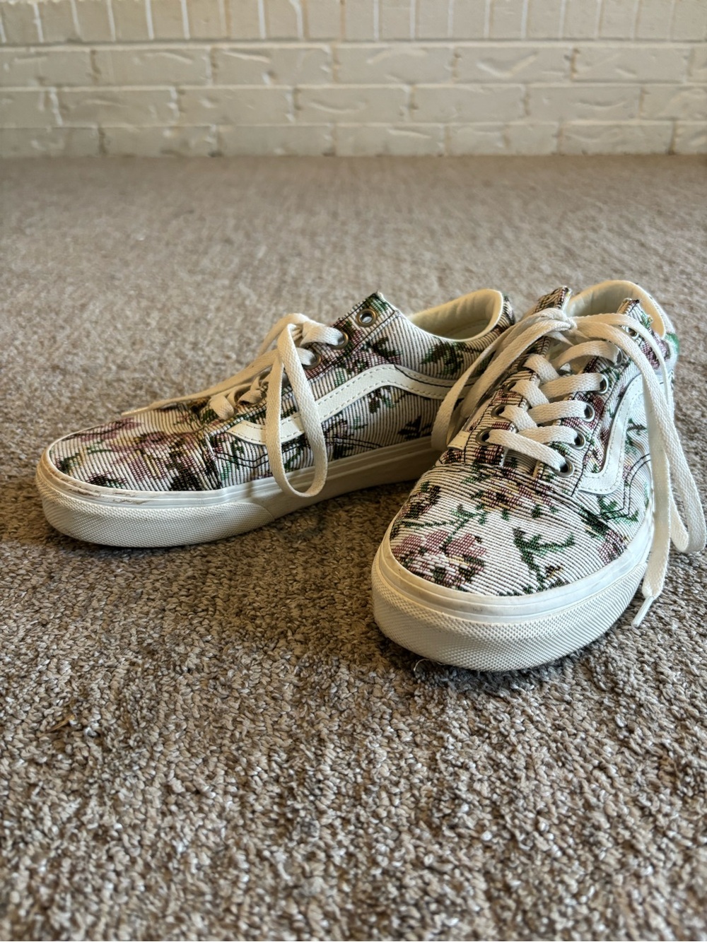 Vans Floral Corduroy Sneakers in Cream with Pink and Green Flowers